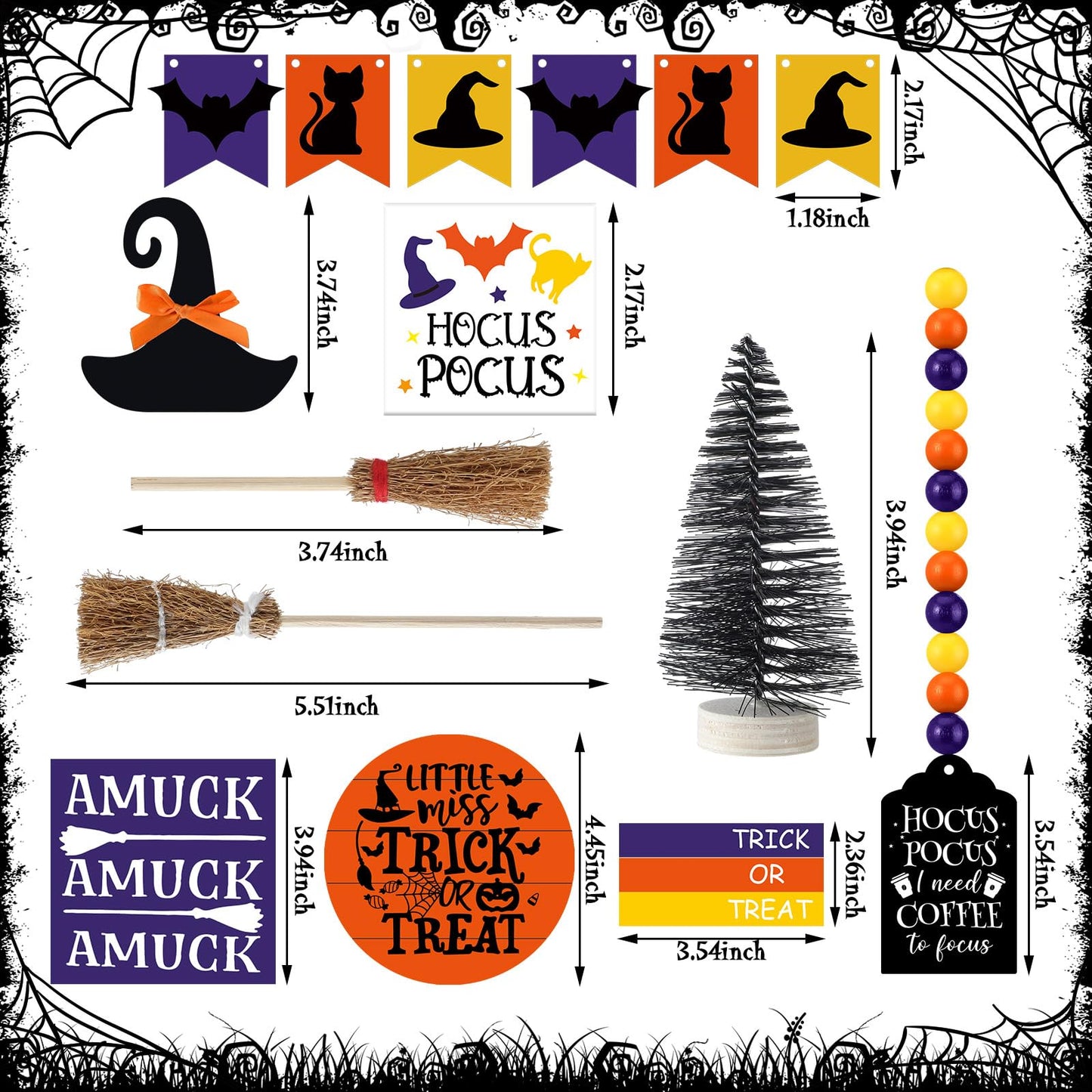 Wonderjune 19 Pcs Halloween Hocus Pocus Tiered Tray Decor Coffee to Focus Witch Table Decor with Wooden Signs Bead Garland Farmhouse Rustic Halloween Decorations for Home Table Party Supplies