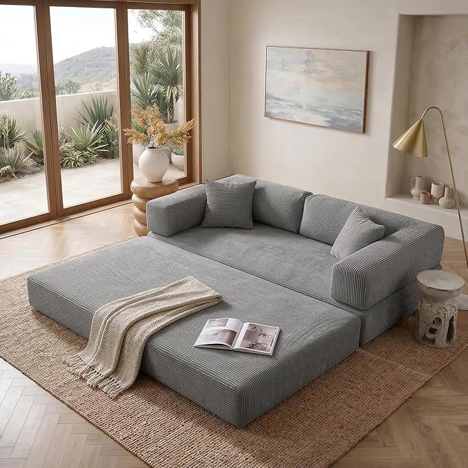 78" 4-in-1 Convertible Sofa Bed, Boneless Corduroy Sleeper Couch