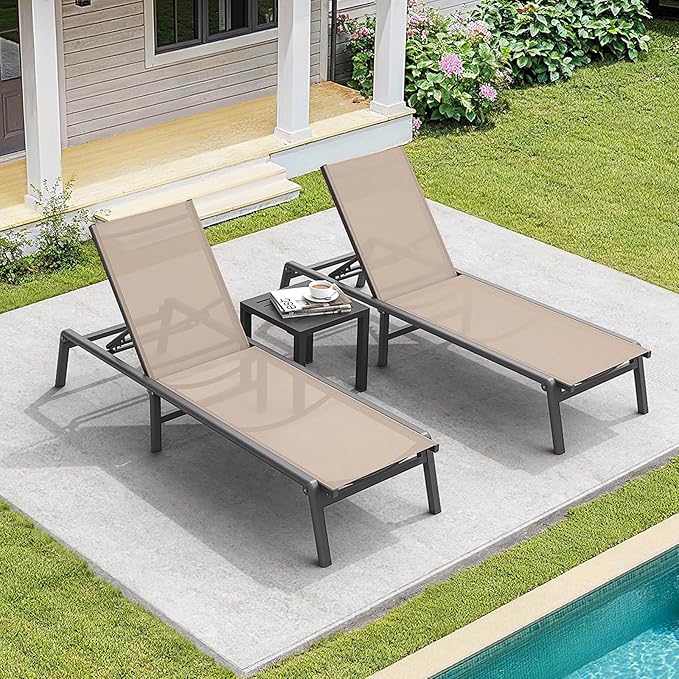 ONBRILL Aluminum Chaise Lounge Chair Outdoor, Foldable & Assembly Free Outdoor