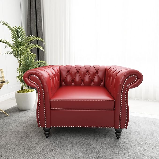 ORRD 2 Piece Living Room Set, Chesterfield Leather Sofa Loveseat Couch Chair
