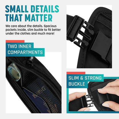 Money Belt for Travel – RFID Slim Passport Holder and Anti-Theft Bag for Men and Women, Hidden Pouch Under Clothes to Protect Information and Money