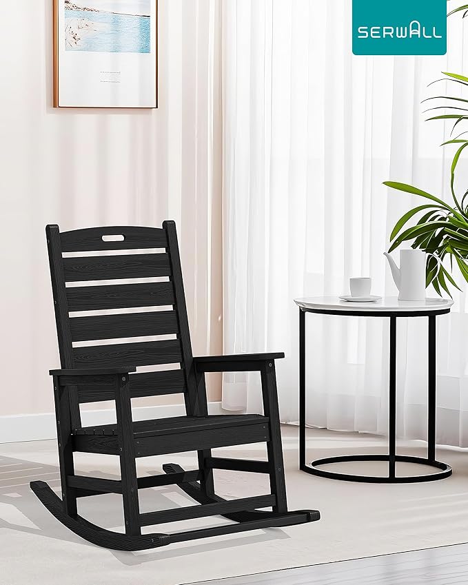 SERWALL Outdoor Rocking Chair Set of 4, Oversized HDPE Patio Rocking Chair