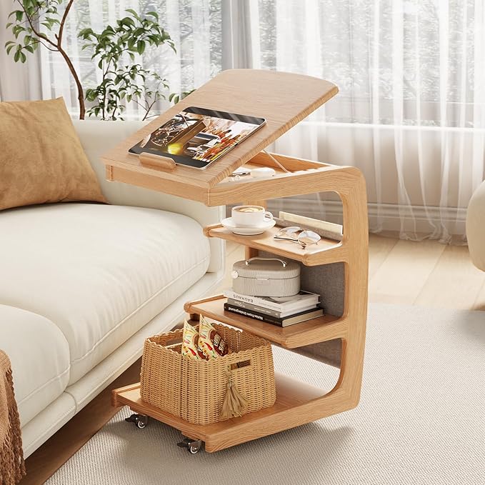AQIMUELE Wooden C-Shaped End Table, Couch Desk