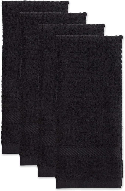 DII Basic Terry Collection Waffle Dishtowel Set, Solid Black, 4 Piece