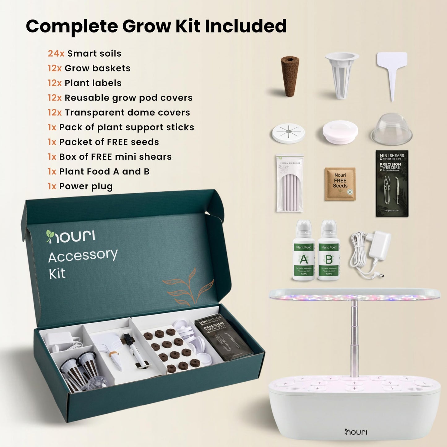 Nouri Hydroponics Growing System, 12 pod APP Smart Indoor Herb Garden Kit with LED Grow Lights, Hydroponic Herb Garden Indoor for Plant Lovers, Gardeners, Kitchen, Basil Seeds Included