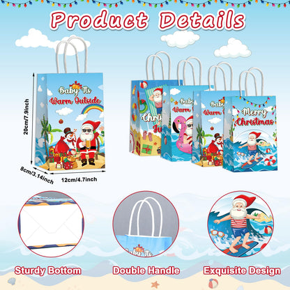 24PCS July Christmas Party Favor Bags Christmas Tropical Party Disposable Treat Bags with Handles Hawaiian Gift Bags for Summer Christmas Theme Hawaiian Beach Birthday Party Decorations Supplies