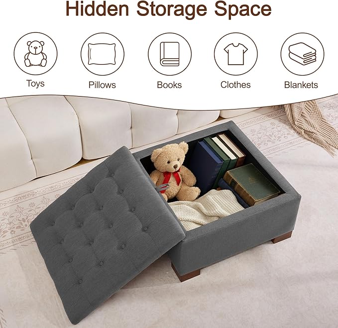 WUTUTUEE 30" Fabric Square Storage Ottoman