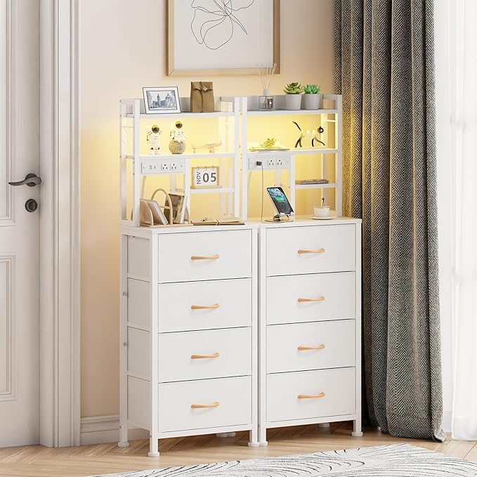 Furnulem Tall Night Stand, 52.1 Inch LED Nightstand