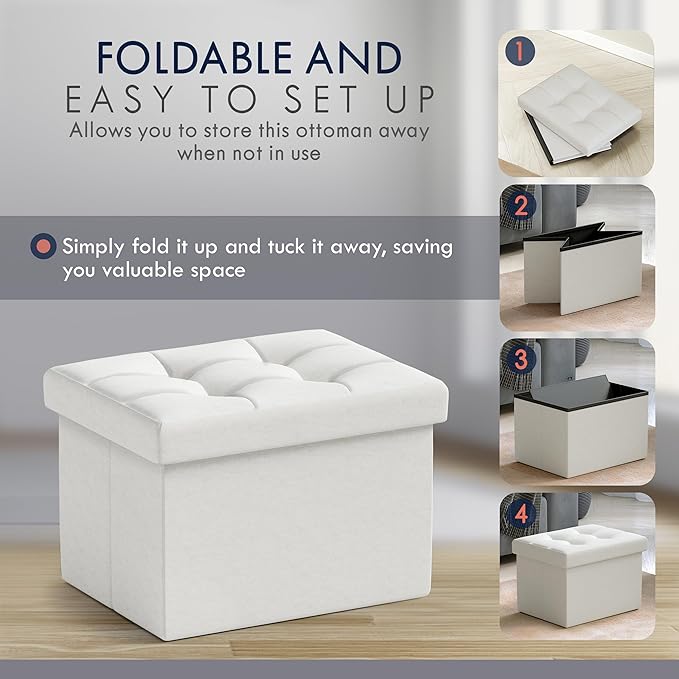 Ornavo Home Small Storage Ottoman Foldable Collapsible Rectangle Linen Ottoman