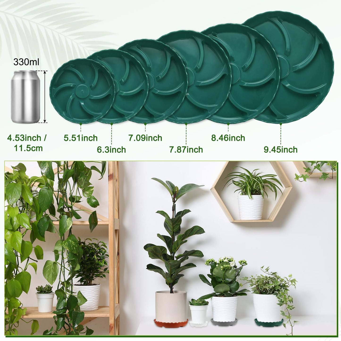 M METERXITY 4-Pack Plant Saucer, 7.9 Inch/20 cm Plastic Plant Trays Thicker for Pots/Indoor/Outdoor/Water Drainage and Protection, Flowerpot Drip Tray [Green]