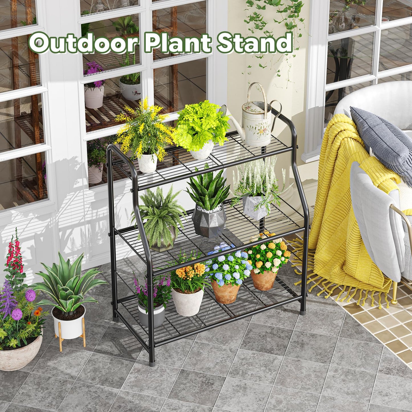 Simple Trending Plant Stand Indoor Outdoor, Plant Shelf for Multiple Pots Metal, 3 Tiers Large Plant Holder for Living Room Garden Balcony