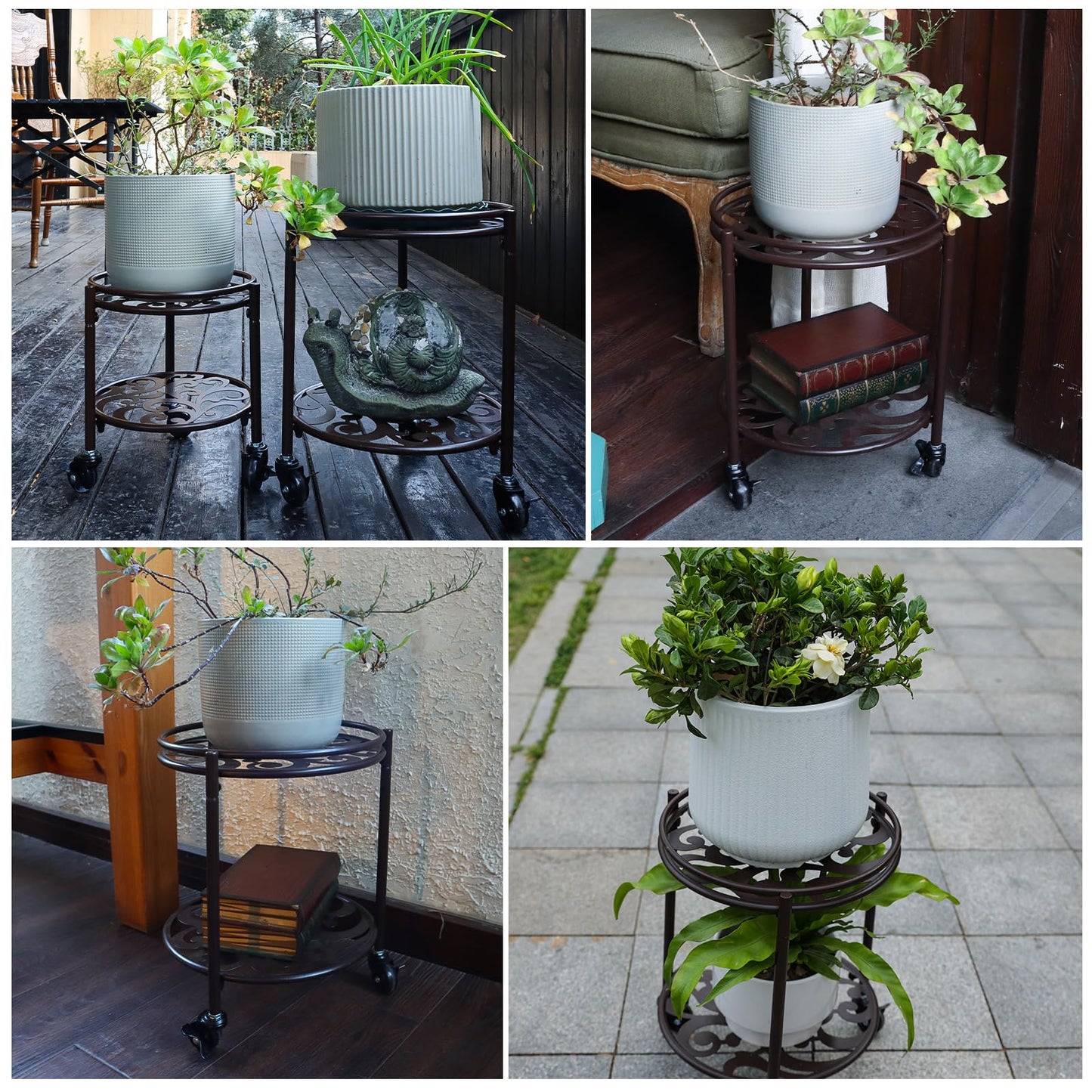Rioneta Rolling Plant Stand with Wheels – 2 Tier Flower Pot Holder for Indoor & Outdoor, Easy Move Cart for Balcony, Patio, Garden, 165 lbs Capacity Coffee