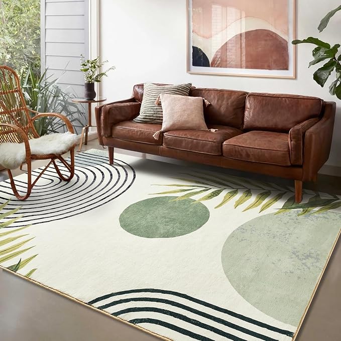 RoomTalks Mid Century Modern Washable Rug Stain Resistant, Boho Cute Aesthetic