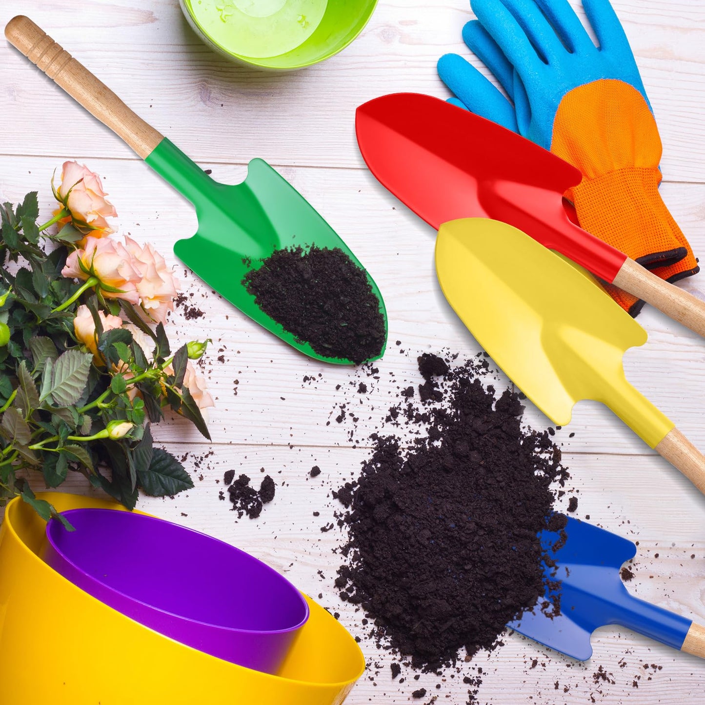 Gisafai 24 Pcs Toy Shovels for Kids Gardening Tools Kids Shovel Mini Metal Garden Shovel Sand Shovels with Sturdy Wooden Handle for Summer Beach Toddler Soil Planting Digging Tools, 4 Colors