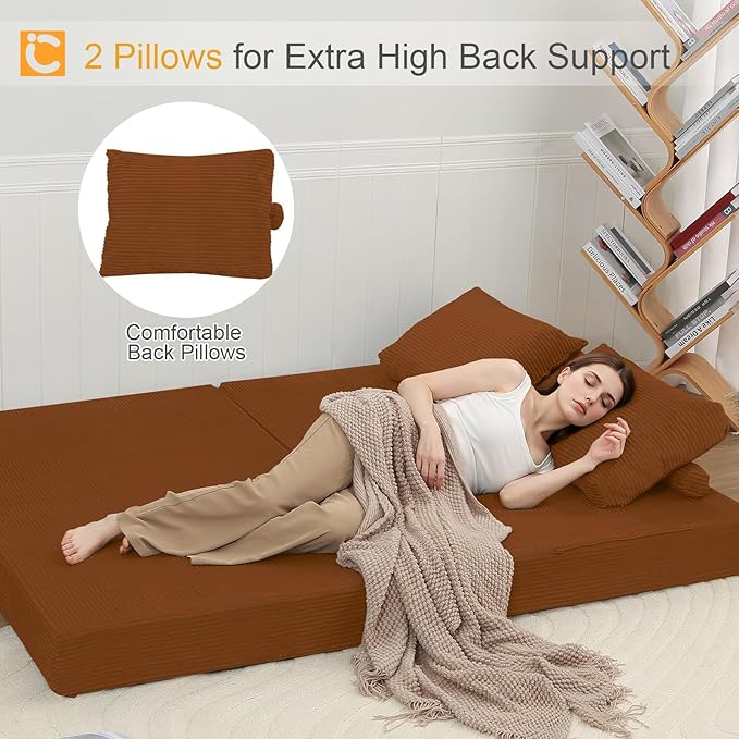 COMAX Convertible Sofa Bed, Folding Floor Couch Corduroy Fold Out Couch Bed