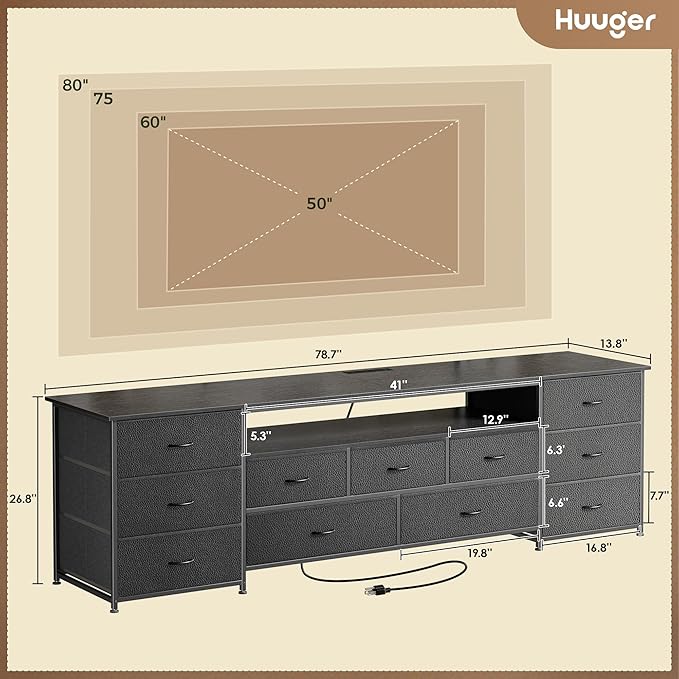 Huuger 78.7 Inch TV Stand for 75, 80 Inch TV, 11 Drawer Long Dresser