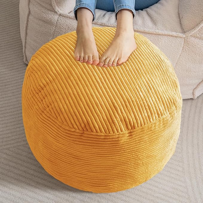 HIGOGOGO Round Stuffed Pouf Ottoman, Corduroy Poufs