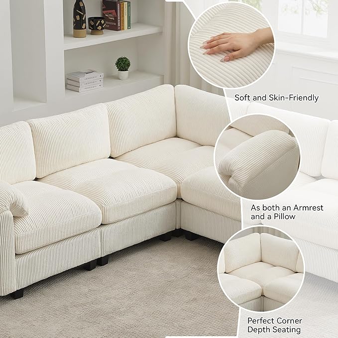 87'' V-Shaped Sectional Sofa Couch, 5-Seater Modular Couches