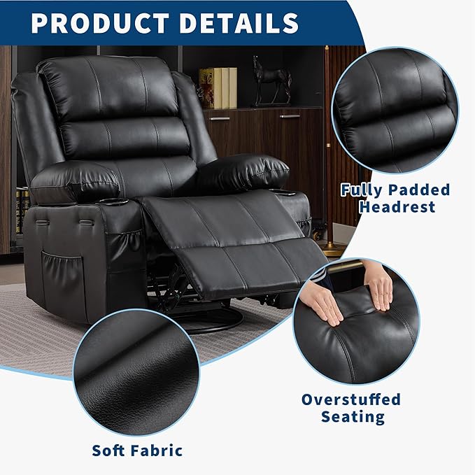 Rocking Recliner Chair for Adults Wide 360° Swivel Rocker Recliner