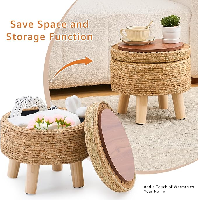 Cpintltr Storage Ottoman Poufs Handwoven Footstool Natural Seagrass Round