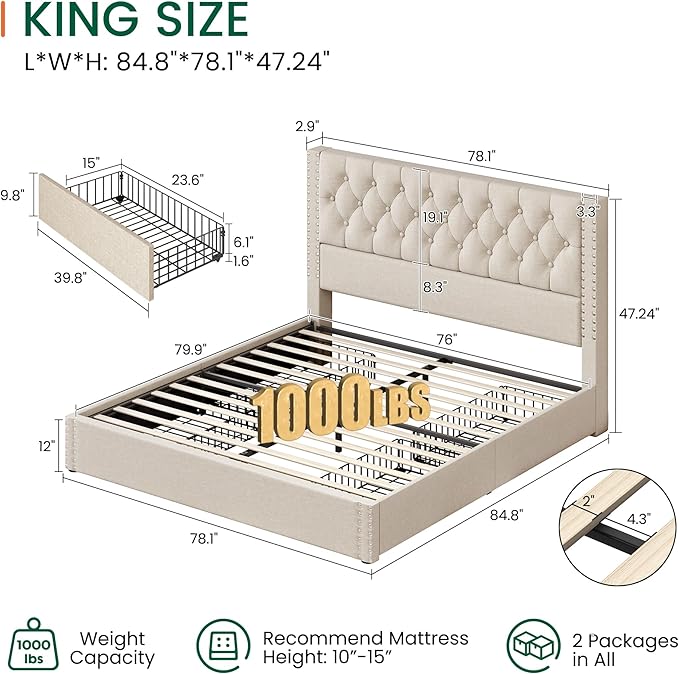LARMACE King Size Bed Frame