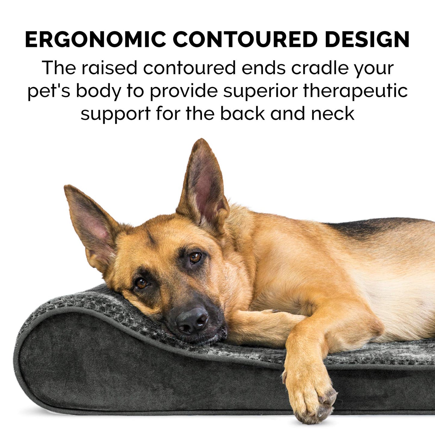 Furhaven Pet Dog Bed - Cooling Gel Foam Minky Plush and Velvet Ergonomic Luxe Lounger Cradle Mattress Contour Pet Bed with Removable Cover for Dogs and Cats, Gray, Large
