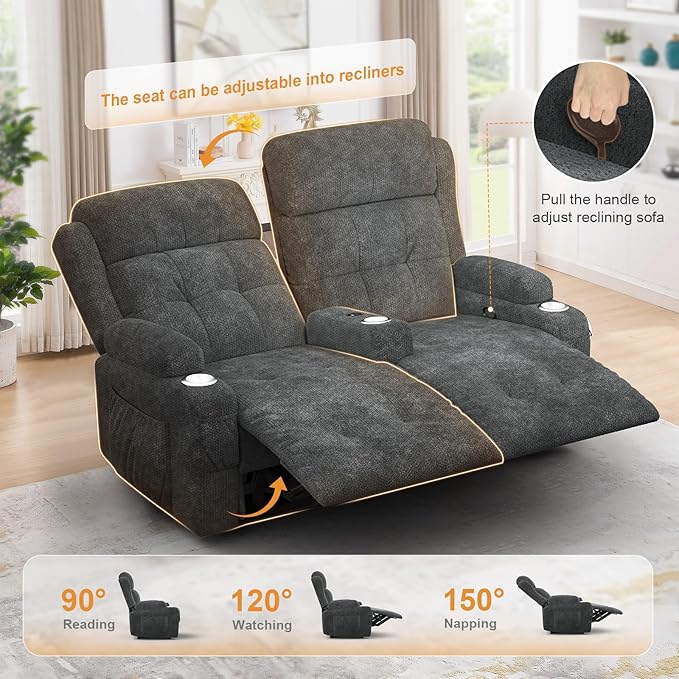 Reclining Loveseat, 55.1" RV PU Leather Wall Hugger Recliner Love Seats Sofa