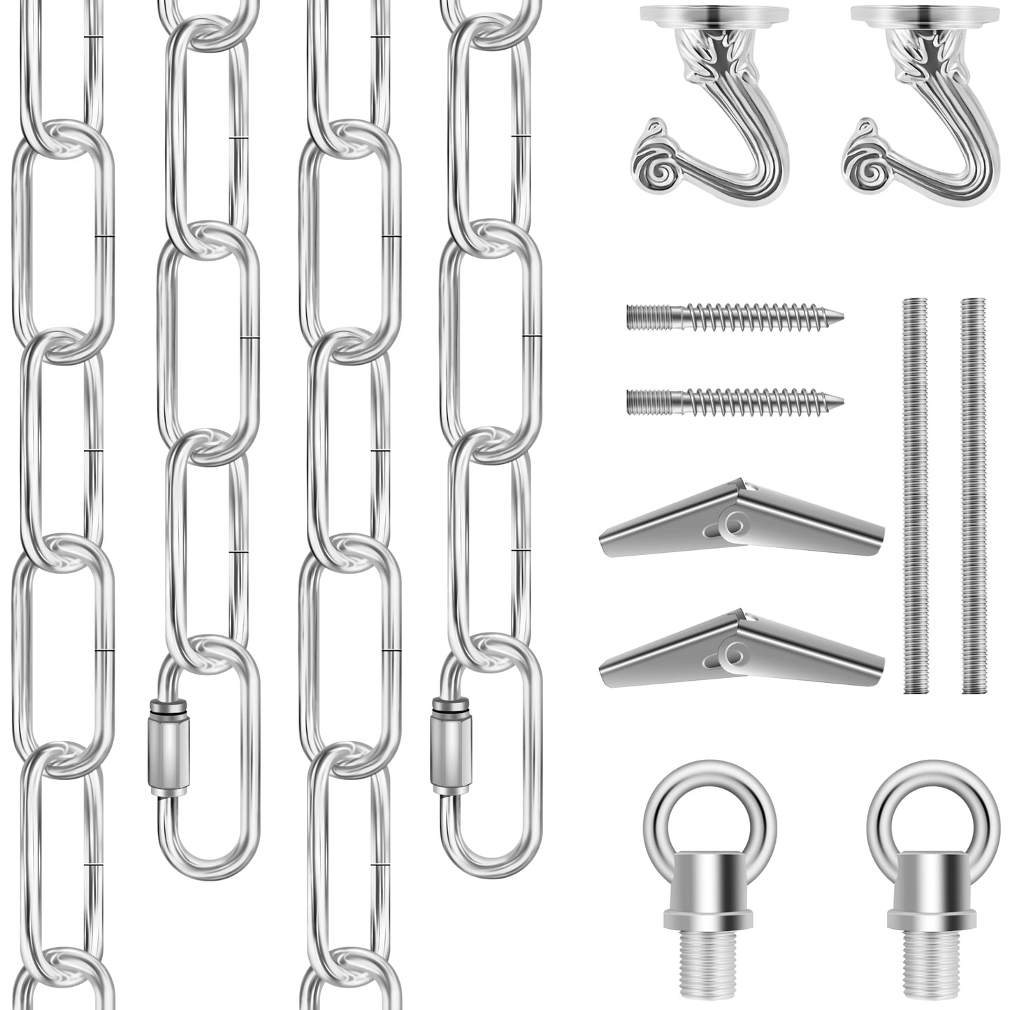 Omytie 15 Ft Heavy Duty Hanging Chain Kit with Connection Locks/Swag Ceiling Hooks for Lighting Fixture, Chandelier, Pendant, Lantern, Swag Lamp, Plant/Flower/Fruit Basket, Bird Feeder (Chrome)