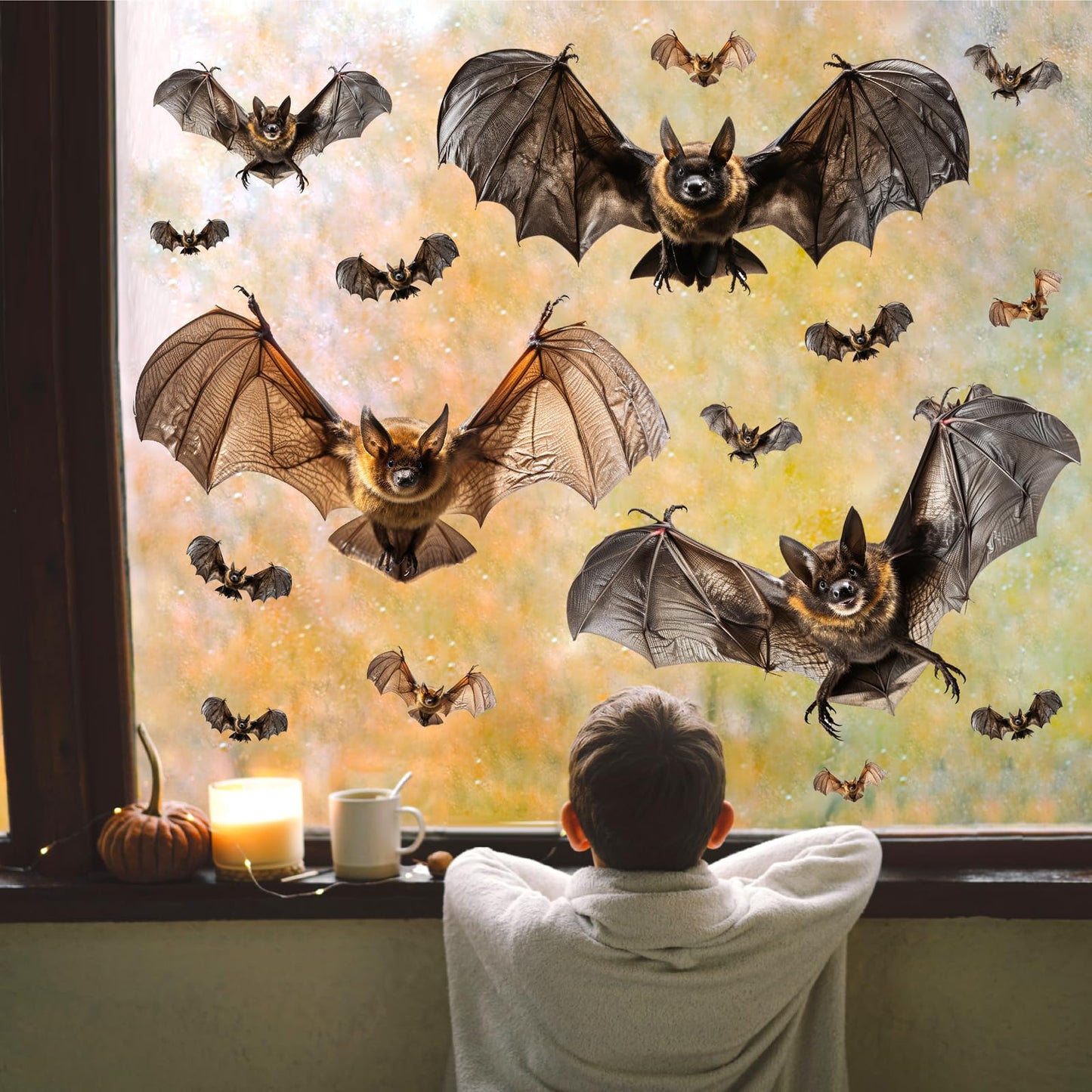 Halloween Window Decorations Clings Decor Large Bats Decals Removable Halloween Glass Stickers Indoor Spooky Bats Clings Double-Sided Scary Static Cling for Holiday Party Outdoor Decoration Supplies
