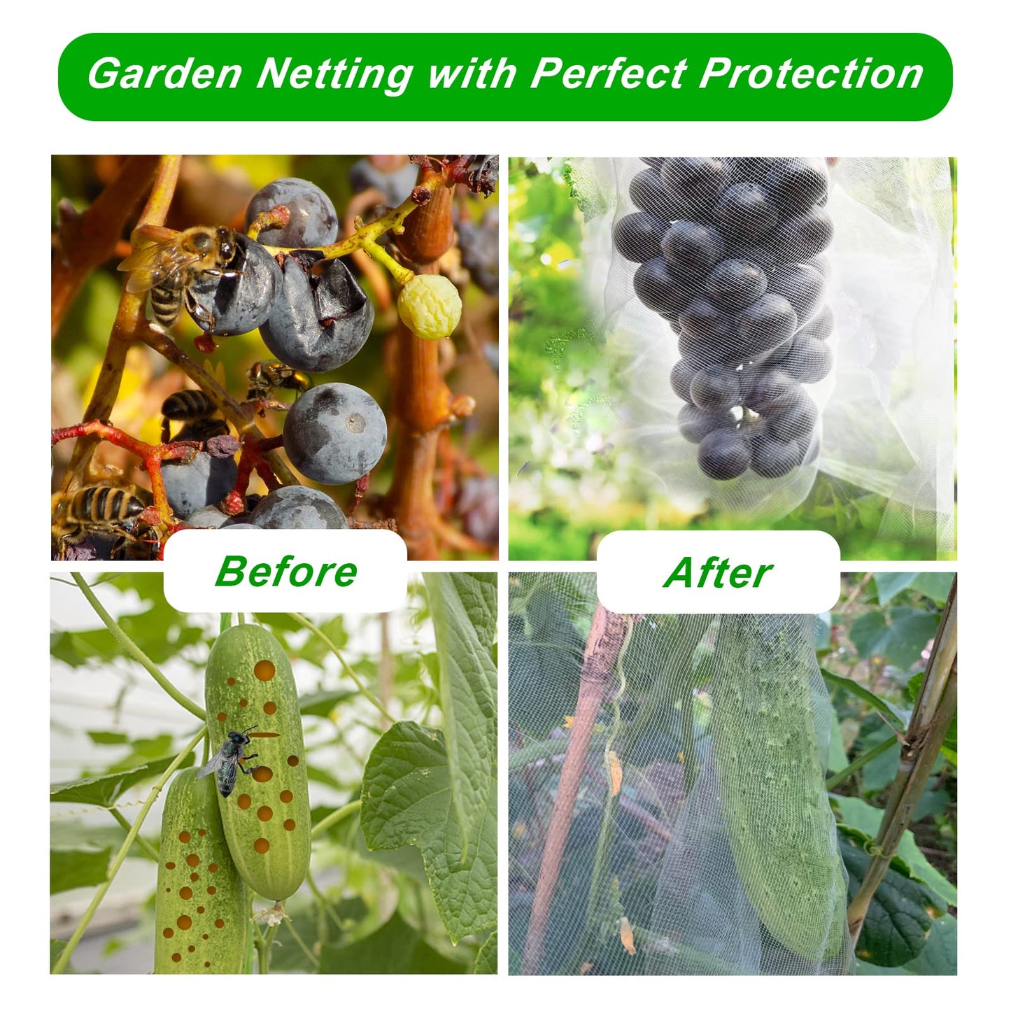 Garden Netting Kit, 8PCS Garden Hoops and 10x33FT Garden Mesh for Raised Beds, Ultra Fine Plant Net for Vegetable Fruits Crops Row Cover Barrier Protection Net for Animals