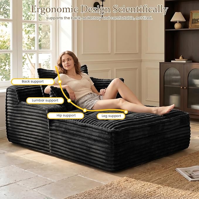 Boneless Chaise Lounge Couch Indoor, Oversized Corduroy Upholstered Sofa Bed