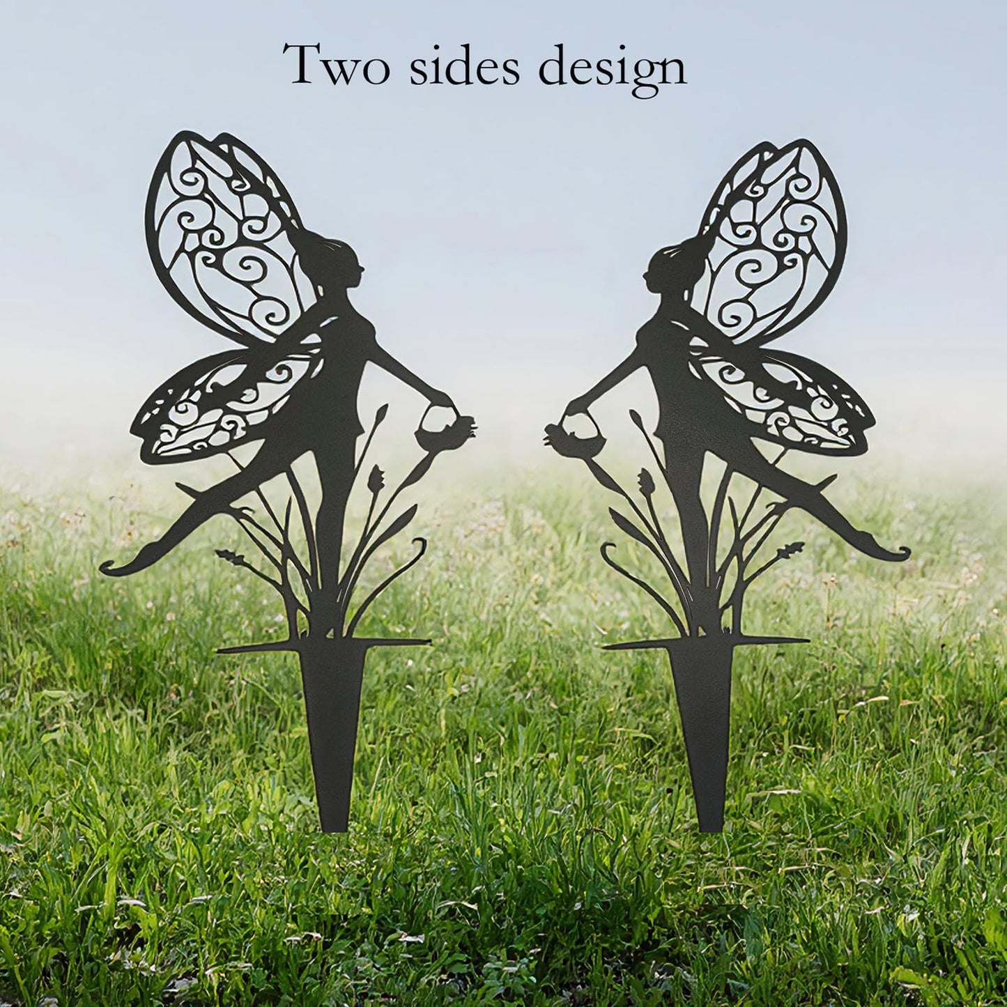 AJHXZMFC Decorative Garden Stakes， Fairy Garden Stakes, Butterfly Fairy Stakes for Weather Resistant Black Metal Outdoor Decorative Art for Women Gift (Matte Black, 18P-A)