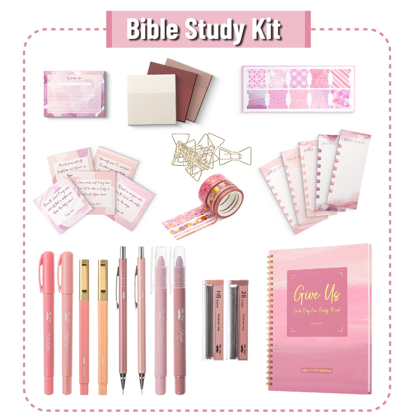 Mr. Pen- Bible Journaling Kit for Women, Bible Highlighters and Pens No Bleed, Notes, Tabs, Washi Tape & Journal for Devotions, Prayer & Christian Gifts