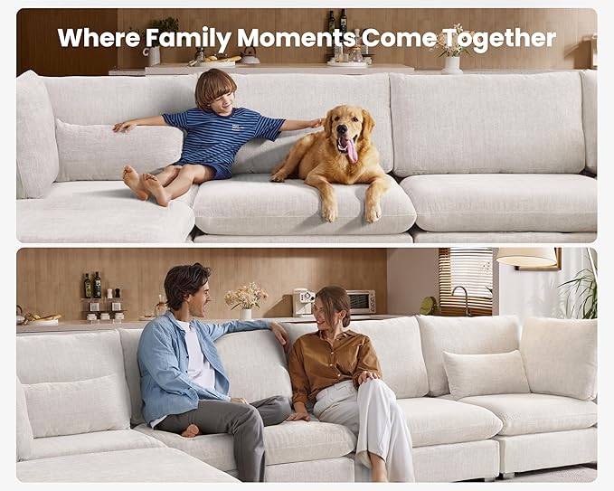 115" Oversized Chenille Couch Modular Sectional Sofa, Washable Cloud Couch