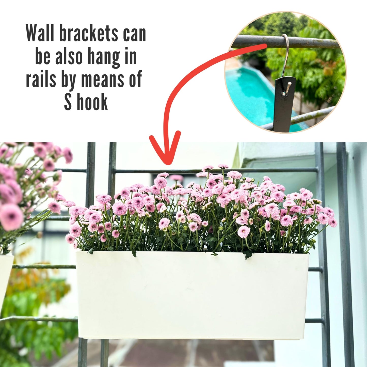 LaLaGreen Outdoor Wall Planters (14 Inch, 4 Pack) White Self-Watering Wall Mounted Flower Boxes, Rectangular Window Box Hanging Planters Plastic Containers Pot Indoor Herbs Modern Home Garden Decor