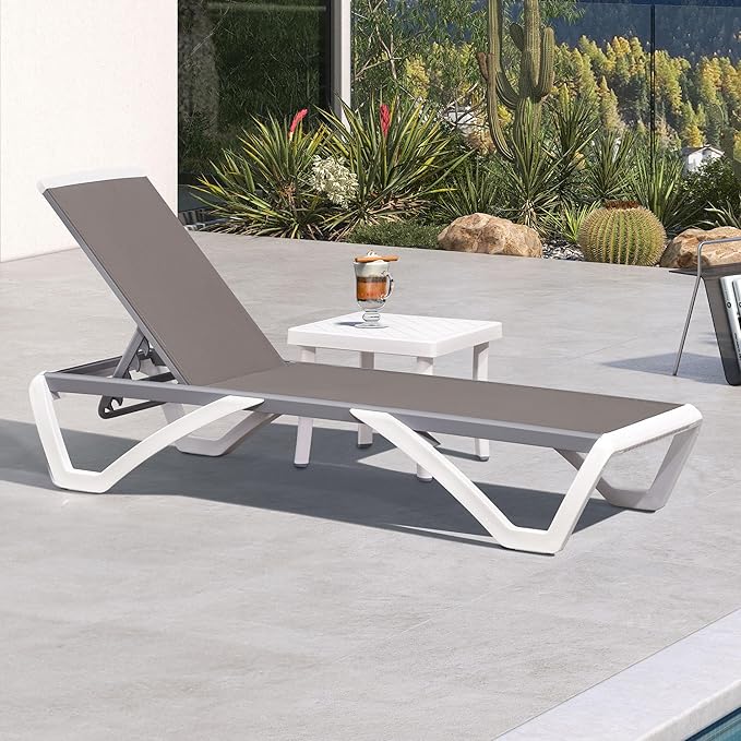 PURPLE LEAF Patio Chaise Lounge Chair Set Outside Aluminum Plastic Stackable