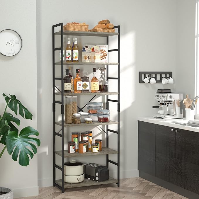NUMENN 6 Tier Bookshelf, Tall Bookcase Shelf Storage Organizer, Modern Book