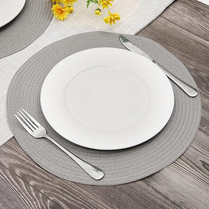 SHACOS Round Braided Placemats Set of 8 Washable Fabric Heat Resistant 15 inch Grey Round Table Mats for Dining Tables (Gray, 8)