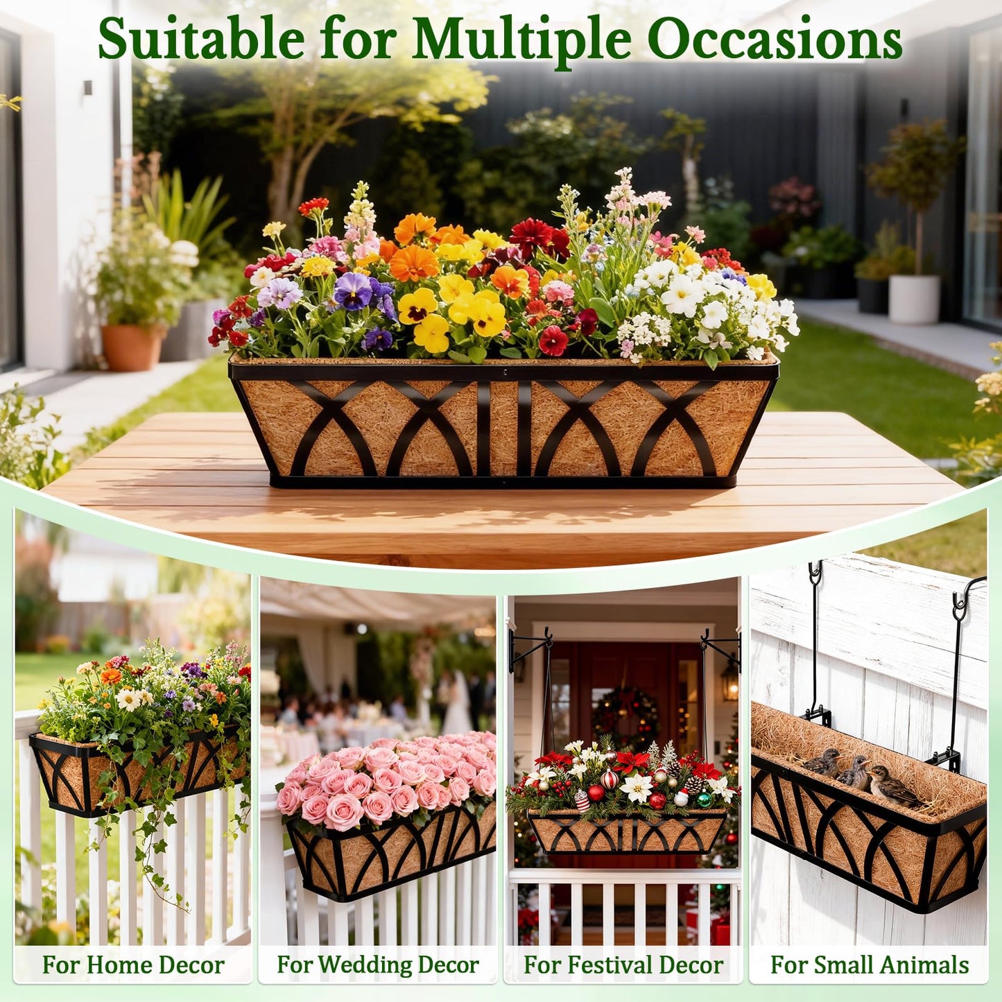 Halatool 2 Pack 48 Inch Window Box Liners Pre-Formed Coconut Fiber Planter Liner 100% Natural Coco Fiber Liners for Planters Hanging Basket Balcony Railing and Porch