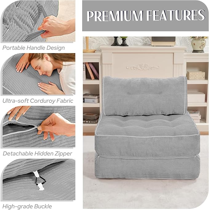 HABUTWAY Folding Sofa Bed, Convertible Sleeper Chair Bed w/Dual-Pillow & Handle