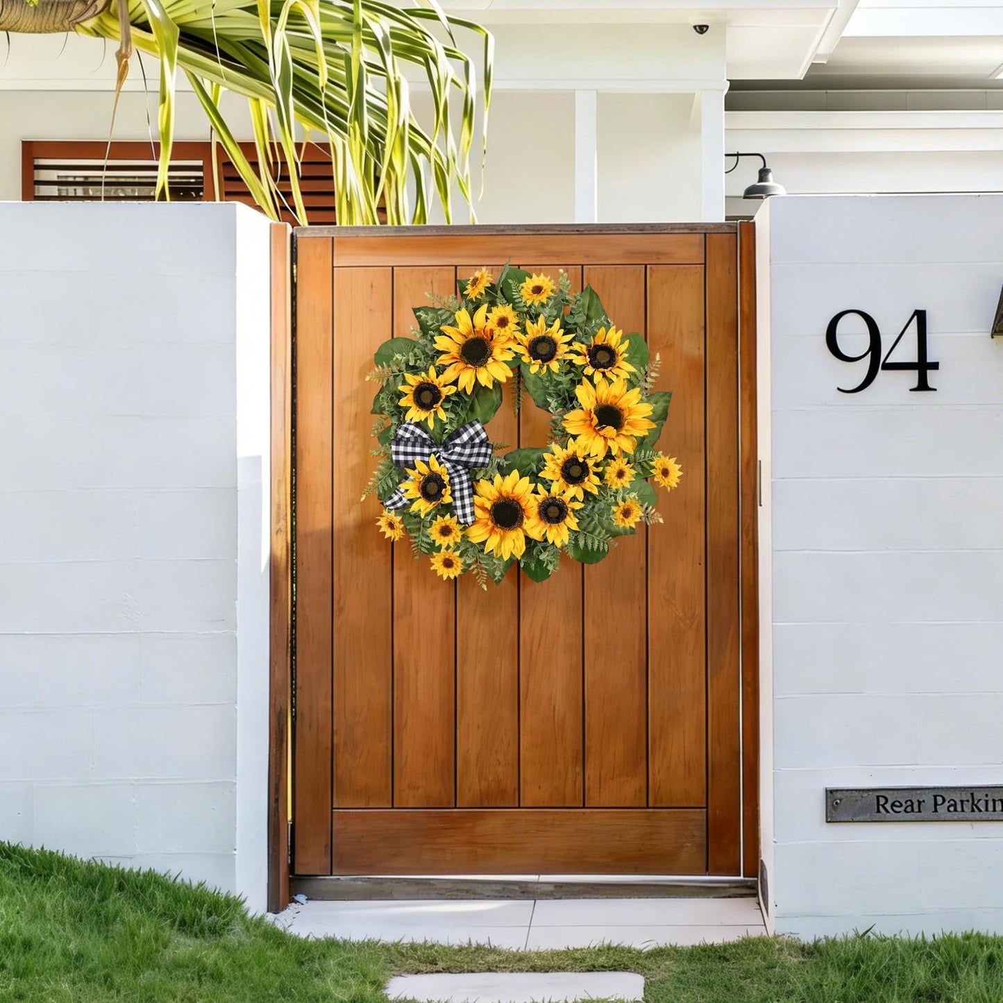 24 Inch Large Sunflower Spring Summer Wreath for Front Door, All Season Wreath with Bow Wreaths for Unique Housewarming Gift, Porch Wall Farmhouse Home Wedding Holiday Decor