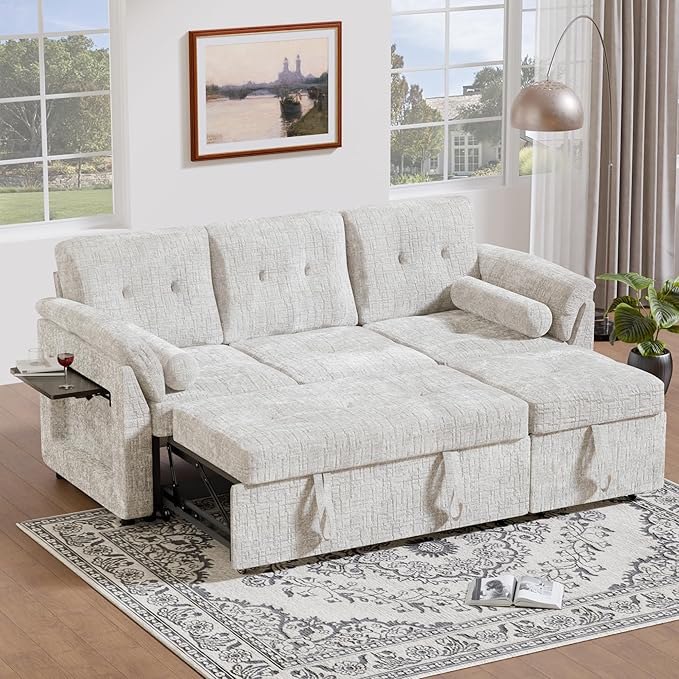 Convertible Sleeper Sofa Bed, 63 Inch Chenille Pull Out Couch