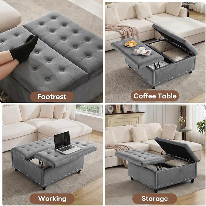 Tbfit Large Square Storage Ottoman Bench, Tufted Upholstered Coffee Table