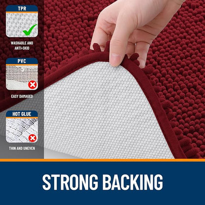 OLANLY Large Bathroom Rugs 45x27, Extra Soft Absorbent Chenille Bath Rugs, Rubber Backing Quick Dry, Machine Washable Bath Mats for Bathroom Floor, Tub and Shower, Home Decor Accessories, Red