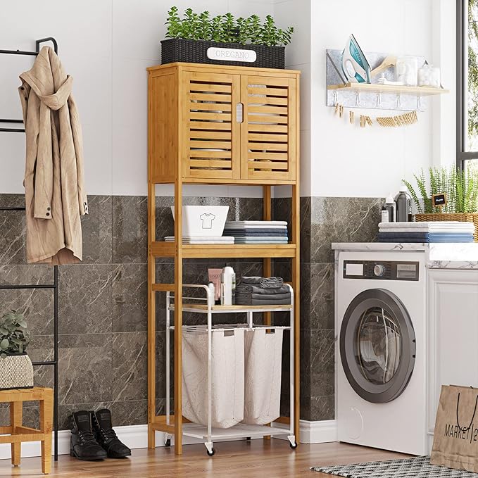 VIAGDO Over The Toilet Storage Cabinet, Tall Bathroom Cabinet Organizer