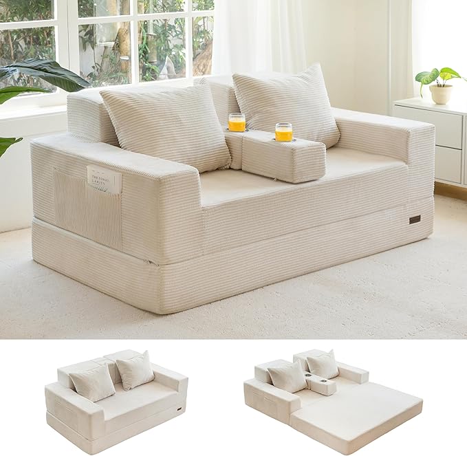 MAXYOYO Loveseat Sofa Bed, 4 in 1 Convertible Boneless Couch Folding Recliner