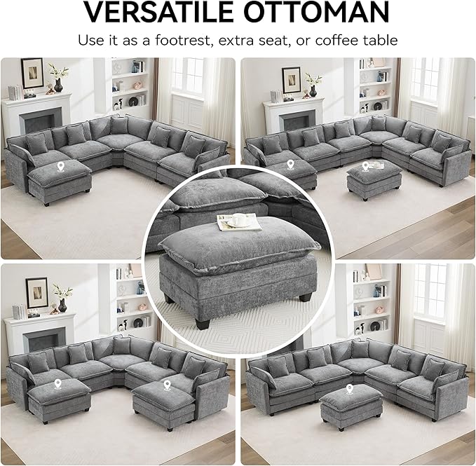 35‘’ Modern Chenille Cloud Sofa Ottoman, Rectangle Ottoman