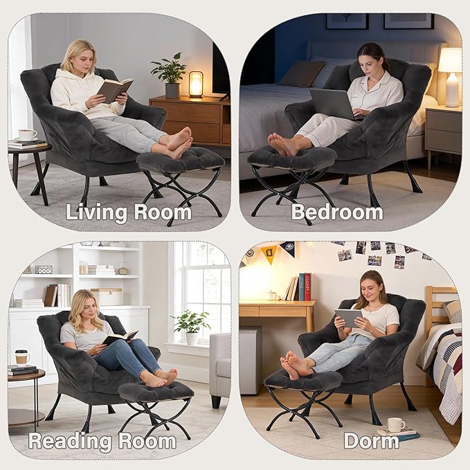 MBOOYOME Lazy Chair with Folding Ottoman, Modern Accent Lounge Armchair with
