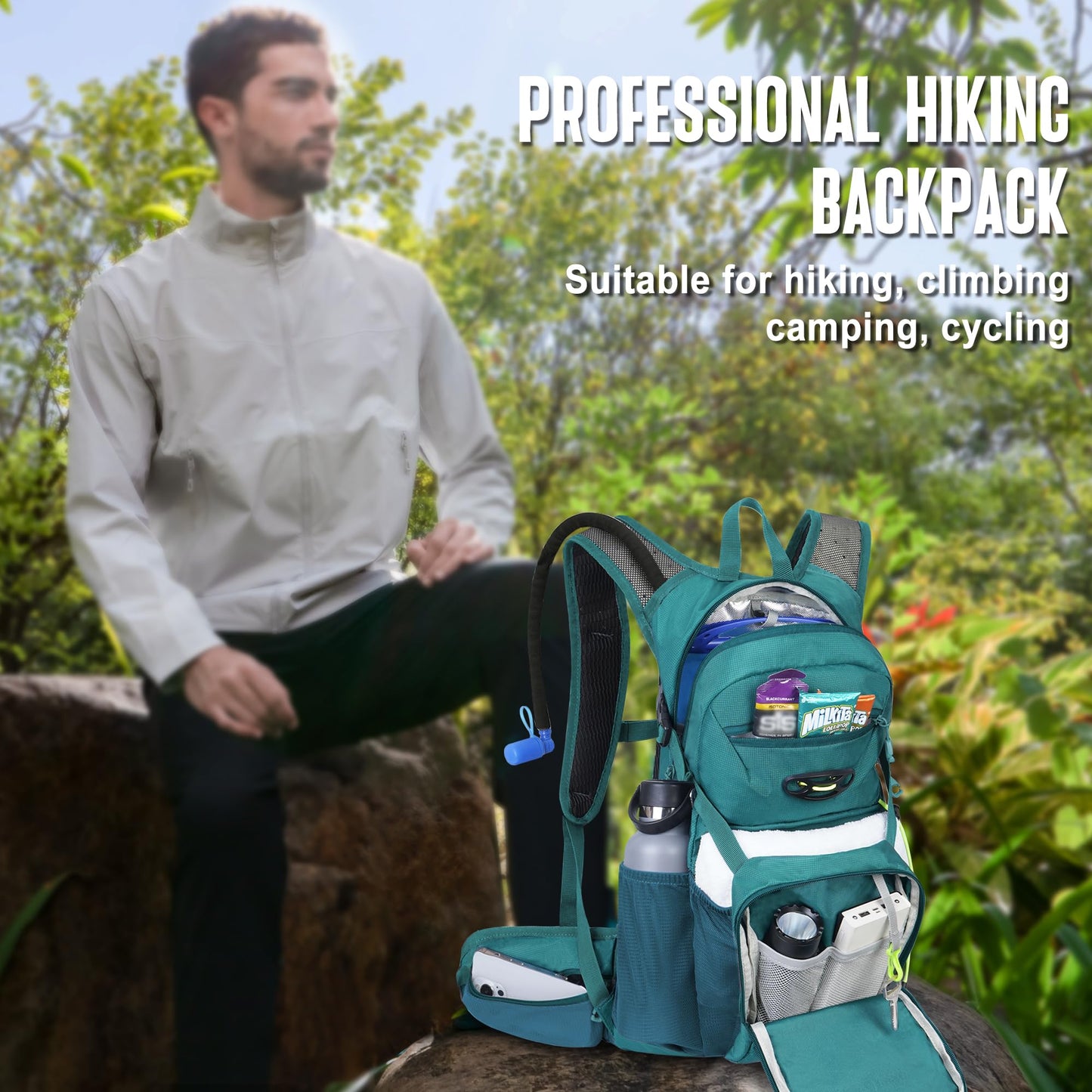 N NEVO RHINO Hydration Backpack, 18L Multipurpose Hiking Backpack with 3L Water Bladder, Water Backpack Insulated Hydration Pack Ideal for Hiking and Cycling