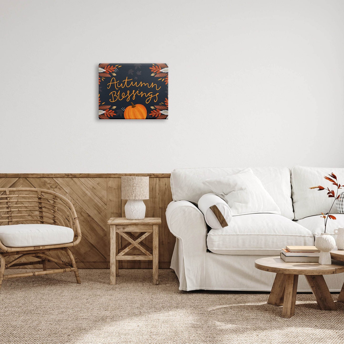 Stupell Industries Autumn Blessings Fall Leaves Pumpkin Canvas Wall Art, Design by Louise Allen Designs